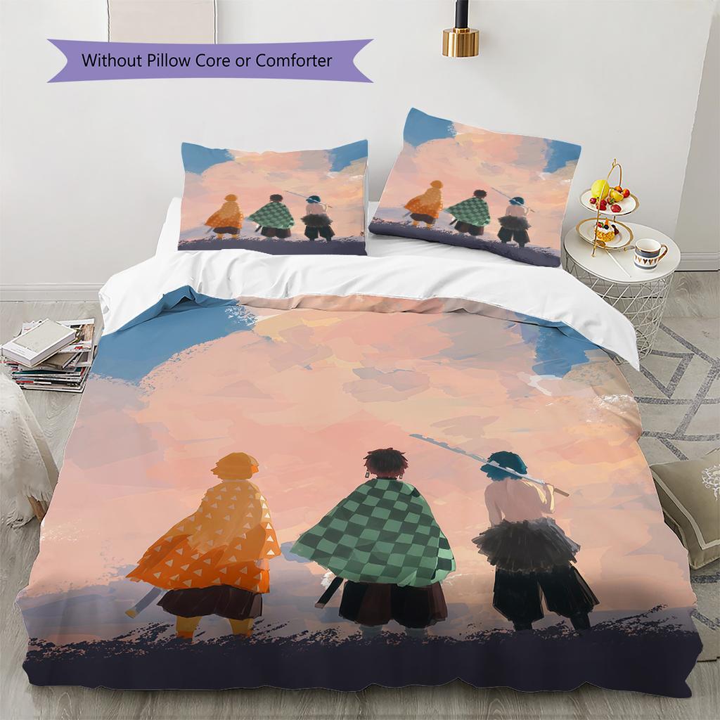 Demon Slayer Pattern Bedding Quilt Set Home Decoration Gift (1 * duvet cover + 2 * pillowcase without core)