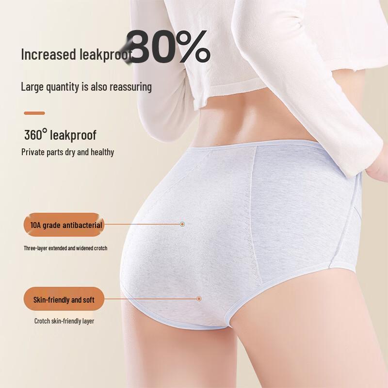 Audifen Women's High-Waist Cotton Menstrual Underwear 3-Pack