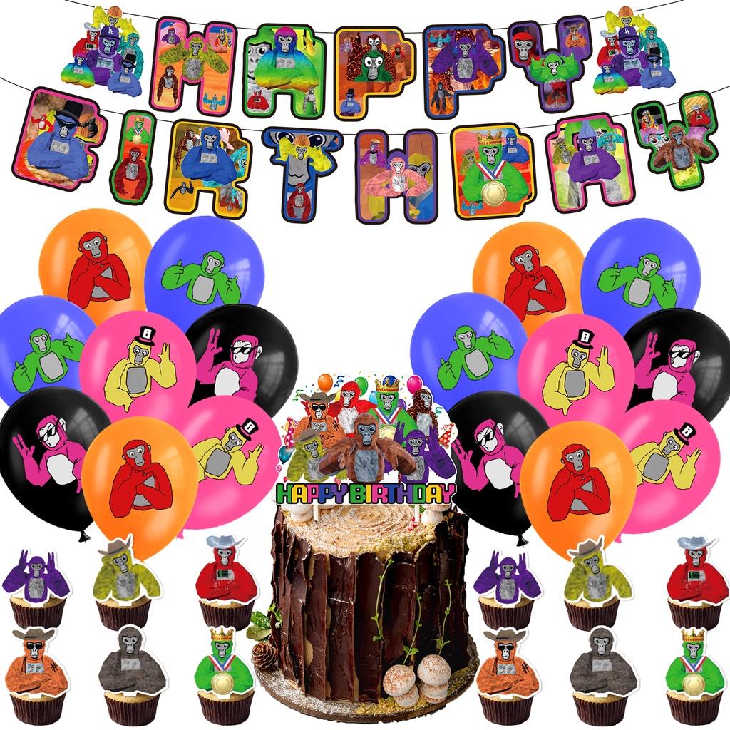 Gorilla Tag Birthday Party Decoration Set Spiral Balloon Arrangement With Cake Topper And Flag