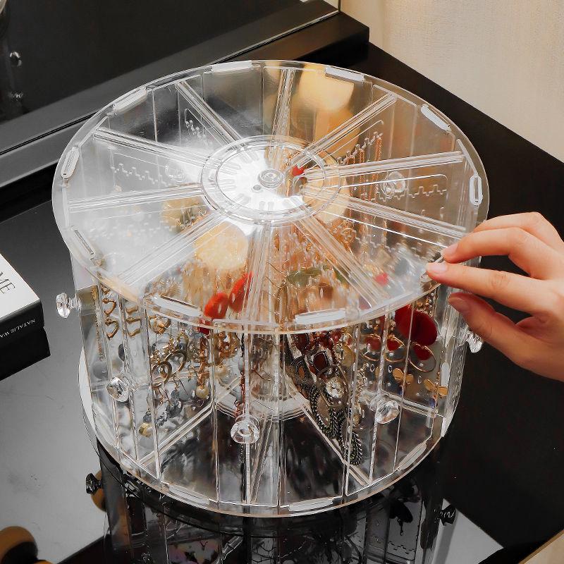 Runde Schmuckschatulle drehbarer Organizer Kunststoff-Schmuckkästchen Aufbewahrung Damen Ring Halskette Armband Ohrringe Transparenter Schmuck-Displayständer Geschenk