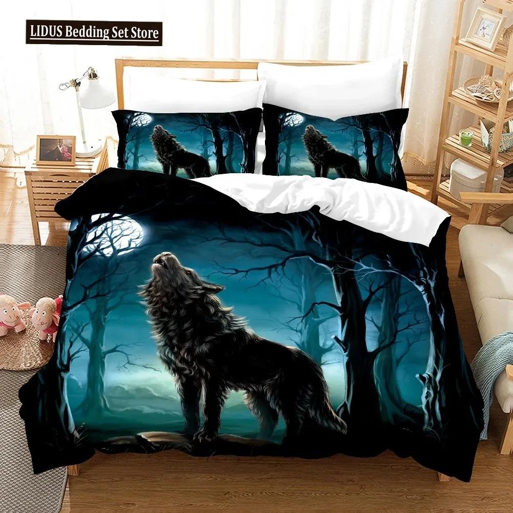 Comforter 3D Wolf Print Wild Animals Bedding Set Luxury Modern Gift Wolf Bedding Set Comforter Full King Size 3Pcs