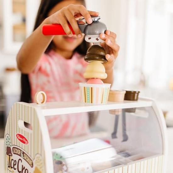 Melissa Doug Wooden Toy Ice Cream Shop Pretend Play Set & (Authentic Product, 9286)