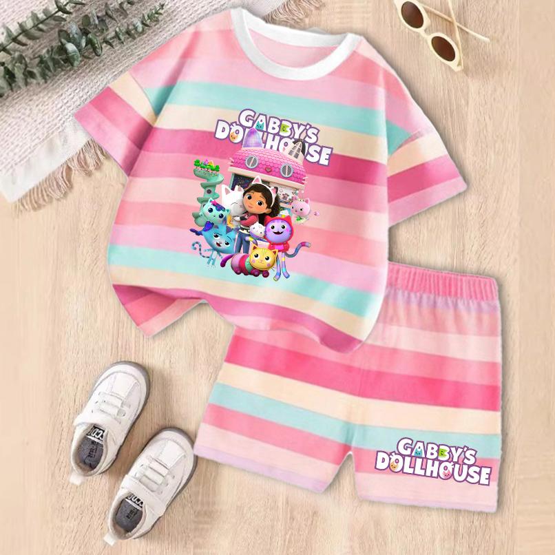 Gabby Dollhouses Set Vestiti Estivi per Bambini Bambine Tenuta T-shirt a Maniche Corte + Pantaloncini con Elastico 2 Pezzi