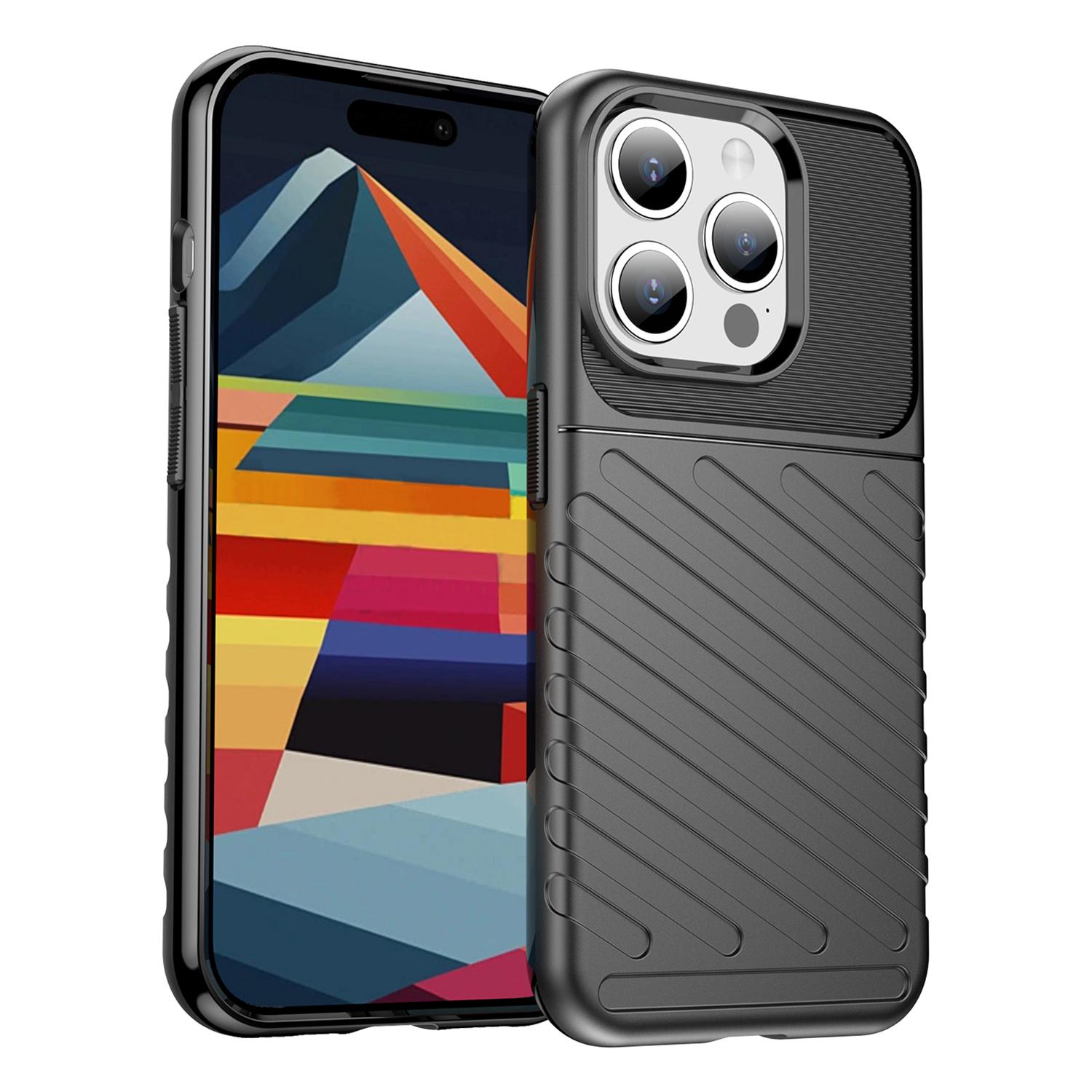 

Thunder Series For iPhone 15 Pro Max Twill Texture Anti-scratch Cover Thicken TPU Phone Case Black