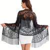 Women Shawl Hollow Embroidery Lace Flower Pattern Summer Shawl with Tassel Hem UV Protection Neck Shoulder
