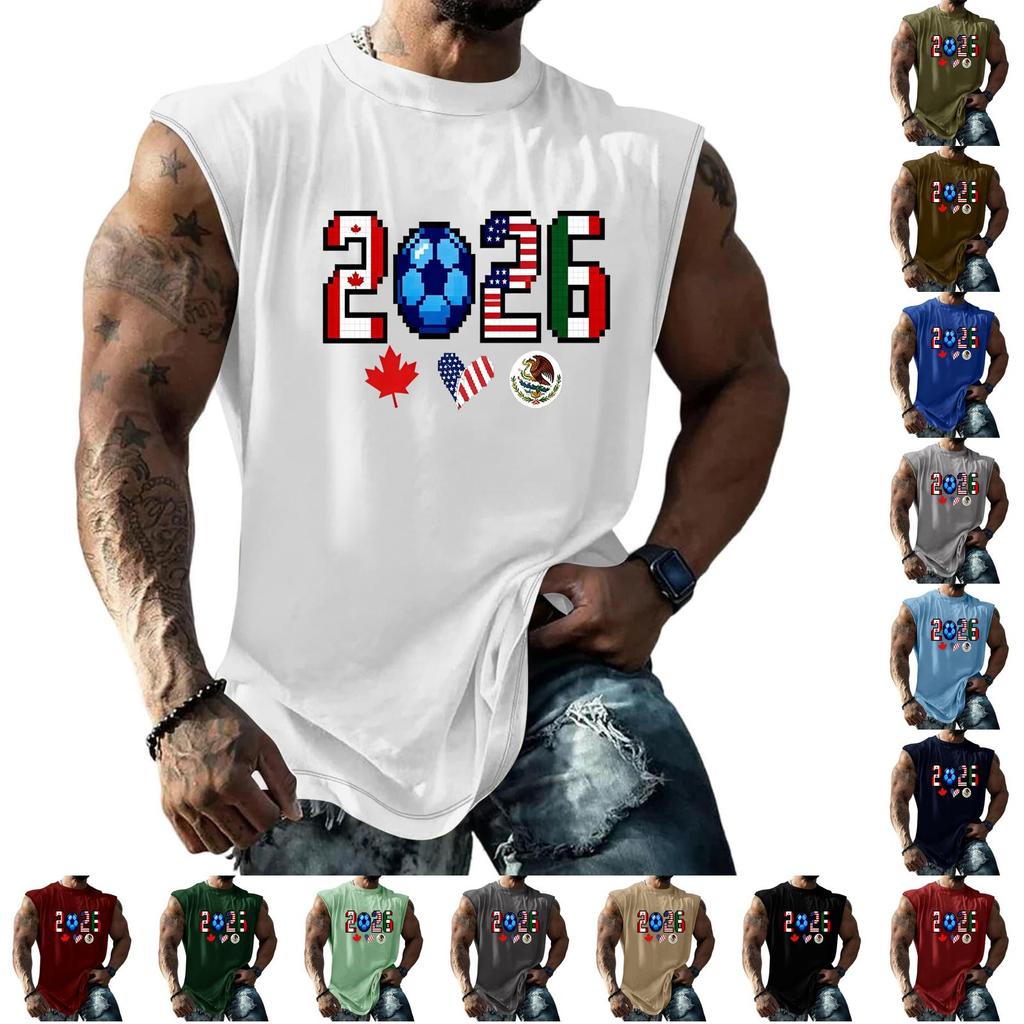 Men's Sleeveless Basic Muscle Tank Top Loose Fit Soccer Themed Graphic Print Summer Casual Athletic Shirt for Daily Wear