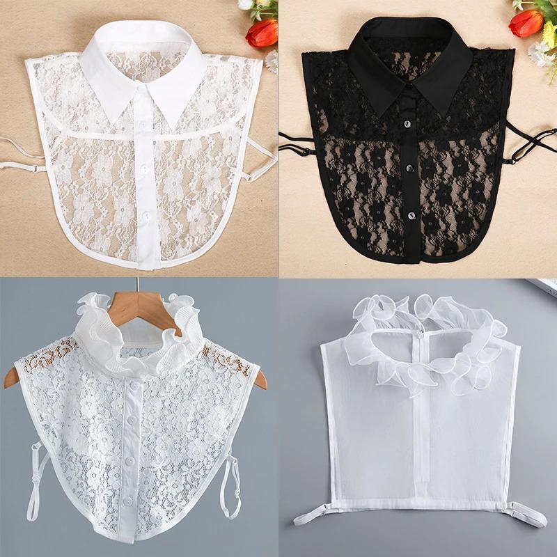 Girls Hollow Out Lace Shirt Detachable Fake Collar Shirt Lapel Blouse Top Adjustable Women Clothes Ladies False Collar Decor