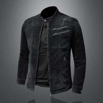 Men's Spring Marvel Venom Retro Denim Jacket: Stand-Up Collar, European & American Motorcycle Style.