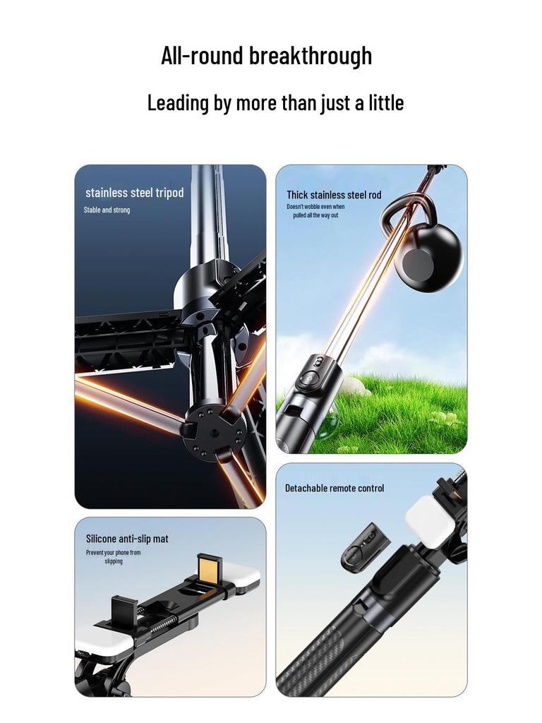Portable 1.88m Selfie Stick with Bluetooth Remote, Retractable Tripod, and Floor Stand