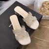 Versatile crystal thick heel cool slippers fashionable cool slippers female summer 2025 new fairy feng shui diamond slippers female