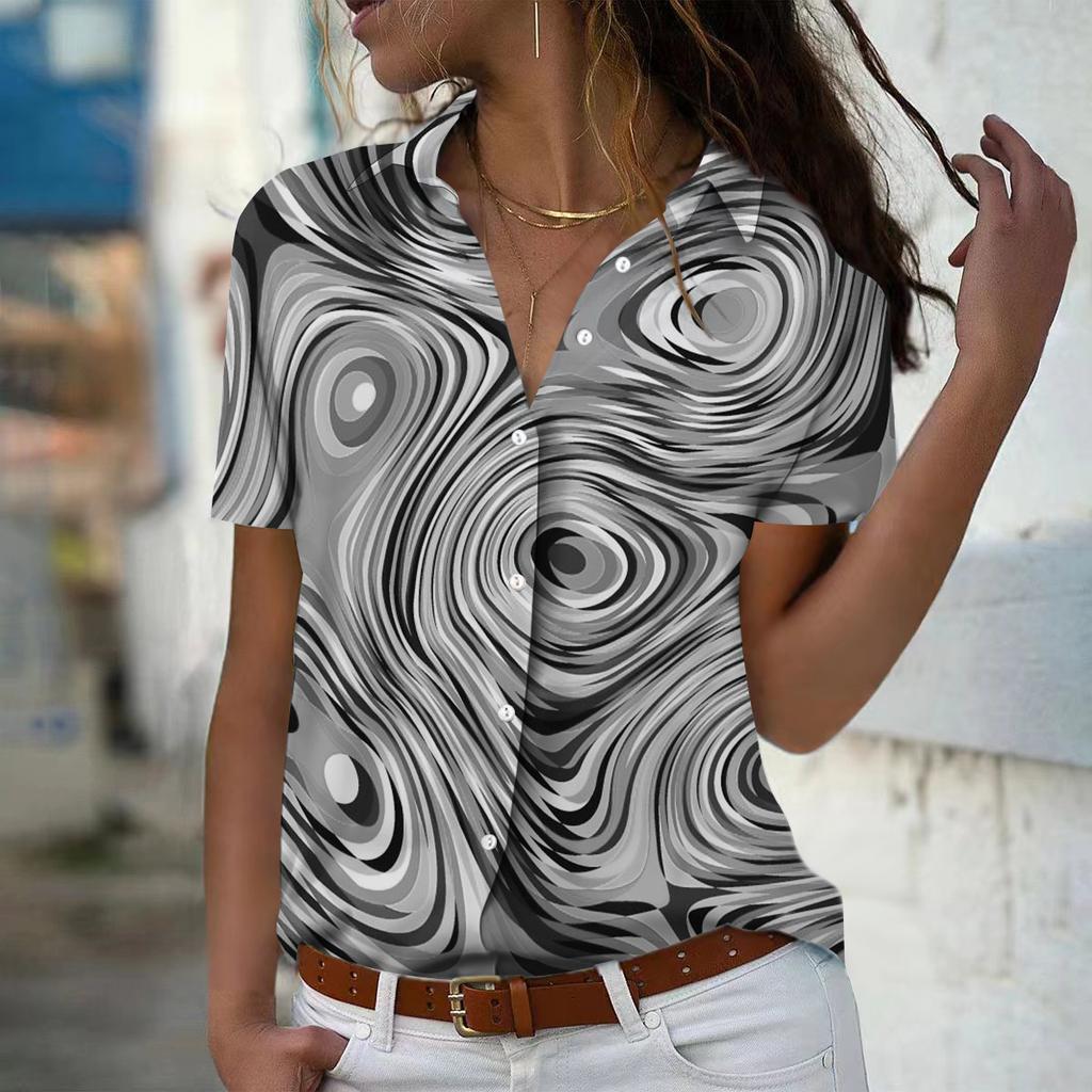 Damen Kurzarmhemd Vintage Blumenprint Damen Blusen Oberteile