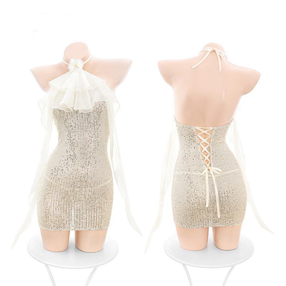 Domila Elegant Lace Sequins Strap Dress Dress 6507 Sex Underwear Uniform Qixi Festival Sexy Pajamas F600