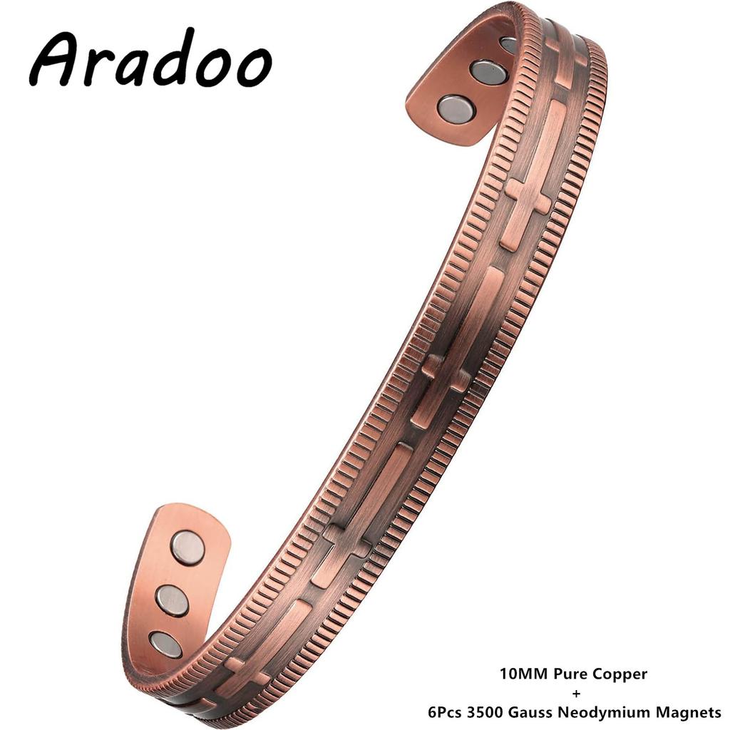 ARADOO Copper Bracelet for Men and Women 99.9% Solid Copper Cross Pattern Magnetic Cuff Bangle Jewelry Gifts