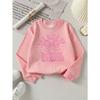 Kids Crewneck Sweatshirt, School Days Pink Bow Graphic Print, Soft Comfort Pullover