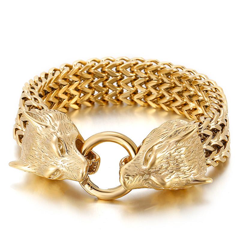 Kalen Vintage 18mm Skull Bracelets Shiny Matte Wolf Head Bracelet Wide Wristband Men's Party Jewelry Gift