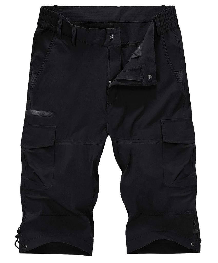 Cropped Outdoor Perfect for and Summer Size 2XL Men's Pants, 3/4 Length, Quick-Drying, Shorts, Cycling, Fishing, Hiking, Golf, Wear, Black,
