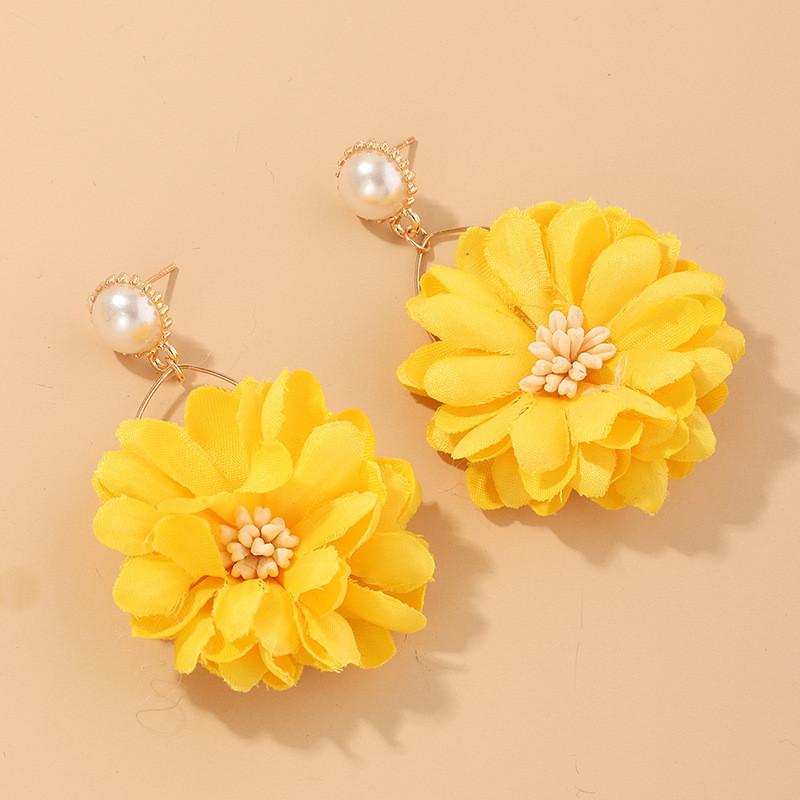 Fashion Fabric Flower Earrings With Pearl Dangles For Casual Daily Wear