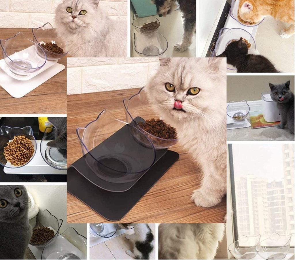 Cat Elevated Double Transparent Plastic Bowl Pet Feeding Bowl Raised The Bottom Cats and Small Dogs Cute Cat Face Bowl