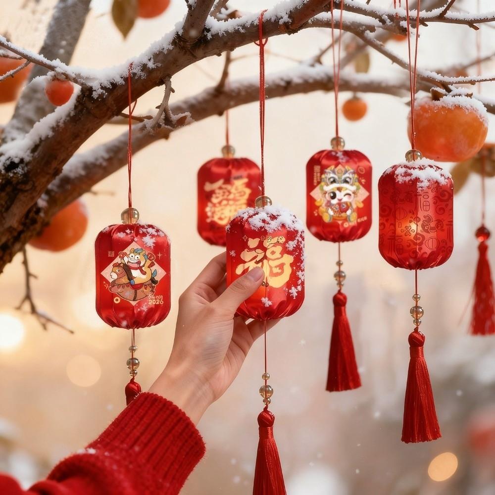Horse Year Chinese Hanging Lanterns Handmade Glowing 2026 New Year Lanterns Good Luck with Tassel Portable Lanterns Children Use