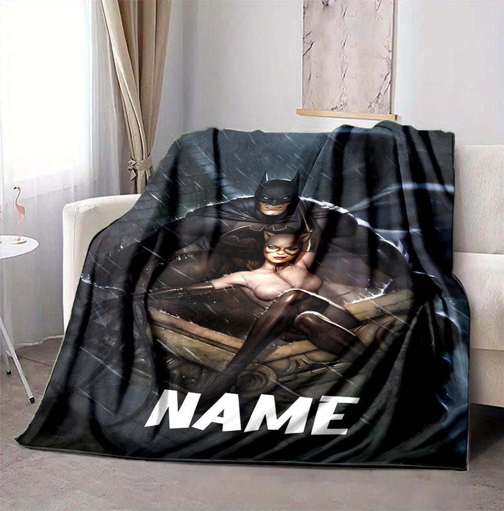 Custom Name Batman Catwoman Flannel Blanket Throw Blanket Soft Warm Sofa Bed home Decor Unique Gift