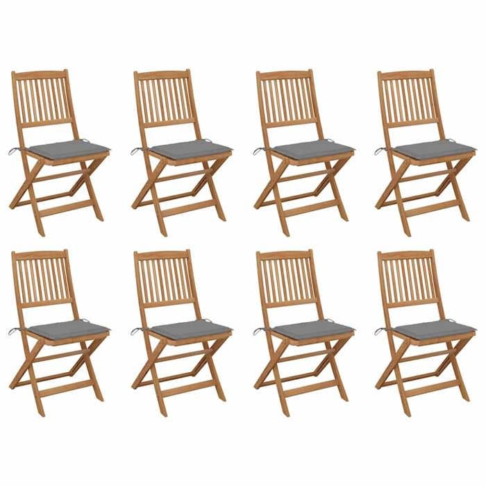 Exclusive House - Folding Outdoor Chairs and Cushions Set of 8 Acacia Wood