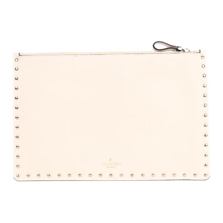 

Valentino Studded Zipper Closure Leather Clutch Women Clutch Ivory XW2P0269VSH-I16 Basic Set (Bag+Dust Bag)