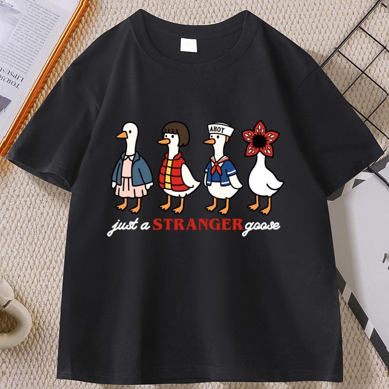 Just A Stranger Goose T-Shirt for Men Funny Goose Parody T Shirt Graphic Tee Trendy TV Series Cotton Short Sleeve Tops