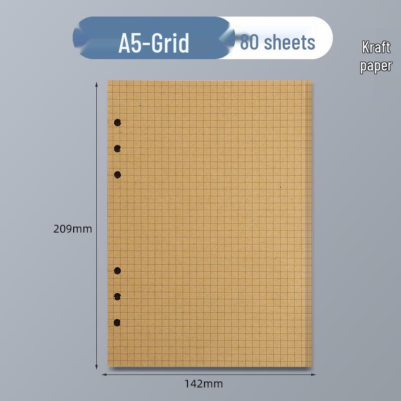 6-Loch A5 Kraftpapier Nachfüllung - 100g Blanko, karierte, linierte Seiten für Notizbücher