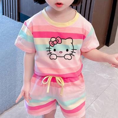 Summer Cute Hello Kitty Clothing Sets for Kids Baby Girls Outfits Children's 3Dprint Short Sleeve T Shirt + Elastic Waist Shorts 2pcs