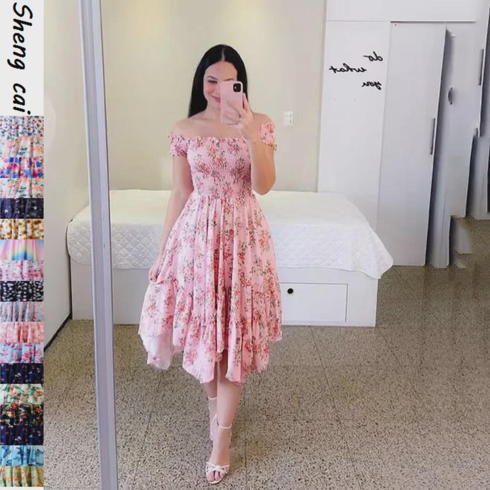 Vestido asimétrico de un solo hombro y manga corta con estampado digital (2025 Estilo europeo y americano)