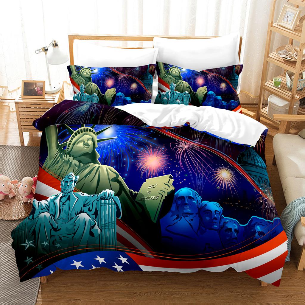 3pcs Bedding Set Independence Day Print Duvet Cover Set Single Double King Size Bed Set for Adult Home Bedroom with Pillow Case