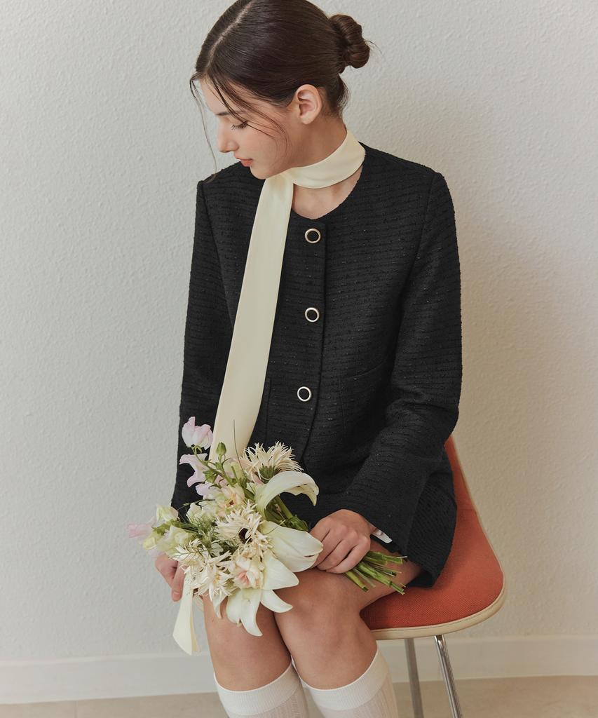 Zerostreet [2 Types][4 Colors] Creamy Tweed Jacket