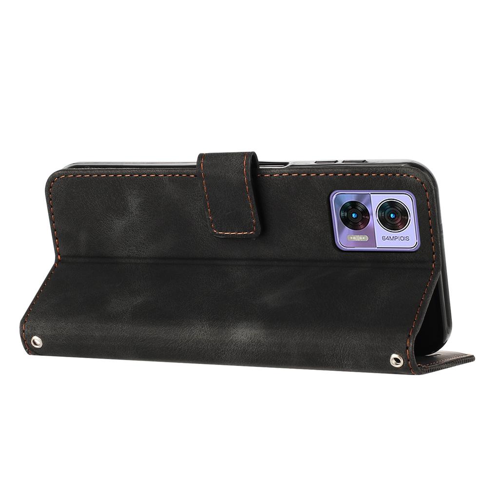 For Motorola Edge 30 Neo 5G Triangle Imprinted Cover Leather Cell Phone Wallet Stand Fall Proof Case with Strap