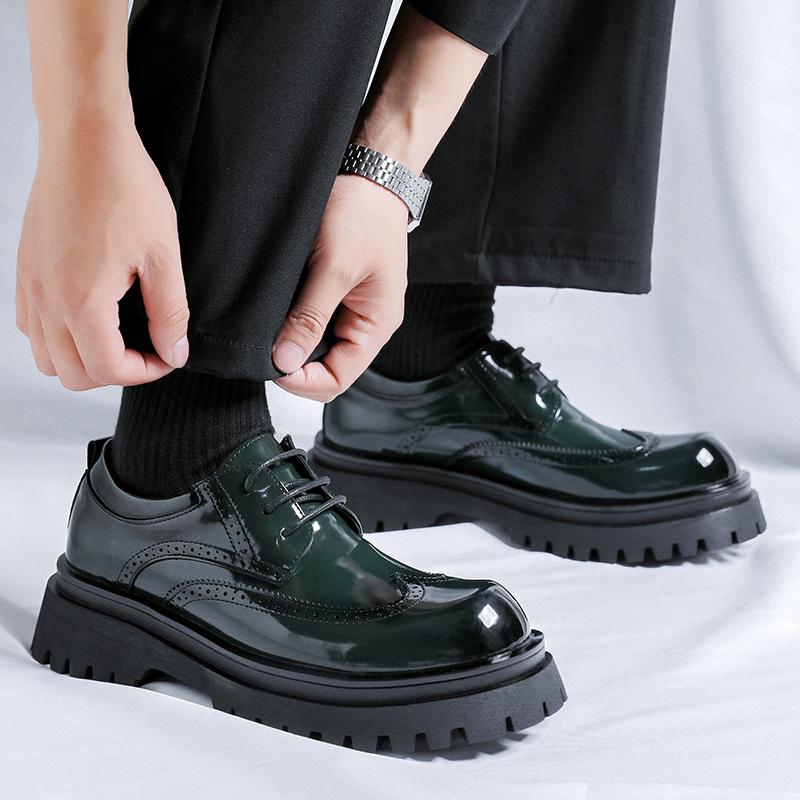 Fashion Brogue Trendy British Style Thick Soled Men's Shoes Versatile Business and Leisure Style Wedding Party Men's Elevated Shoes