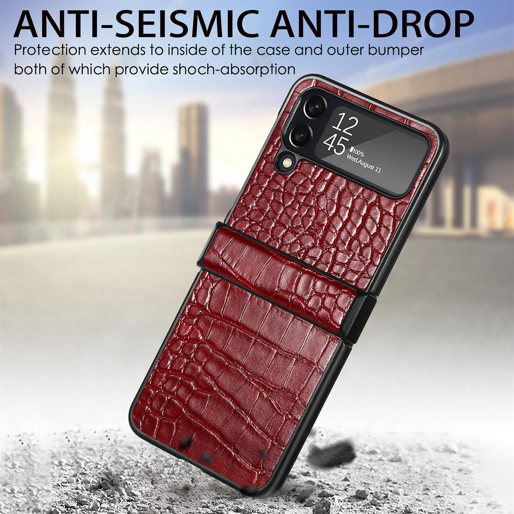 Anti -Glare Crocodile Leather Phone Case For Samsung Galaxy Z Flip 4 5g Flip4 Flip3 Flip 3 Non -Slip Business Cover Funda