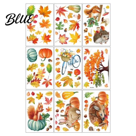 Autumn Atmosphere Window Stickers for Office 9PCS Forest Animal Clings Thanksgiving Maple Leaf Pumpkin Stickers Waterproof PVC Shop Windows