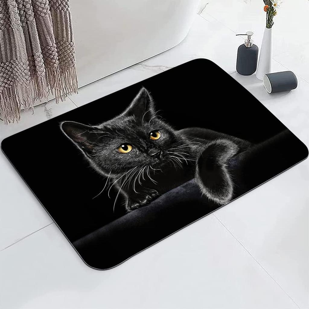 Black Cat Carpet Kawaii Cat Area Rug For Bedroom Living Room Bathroom Decor Entrance Doormat Cartoon Pet Cats Print Floor Mat