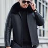 Leder-Daunenjacke in Übergröße Echte Lederjacke Herren Verdickt Abnehmbares Futter Fuchspelzkragen Warme Daunenjacke Väterbekleidung