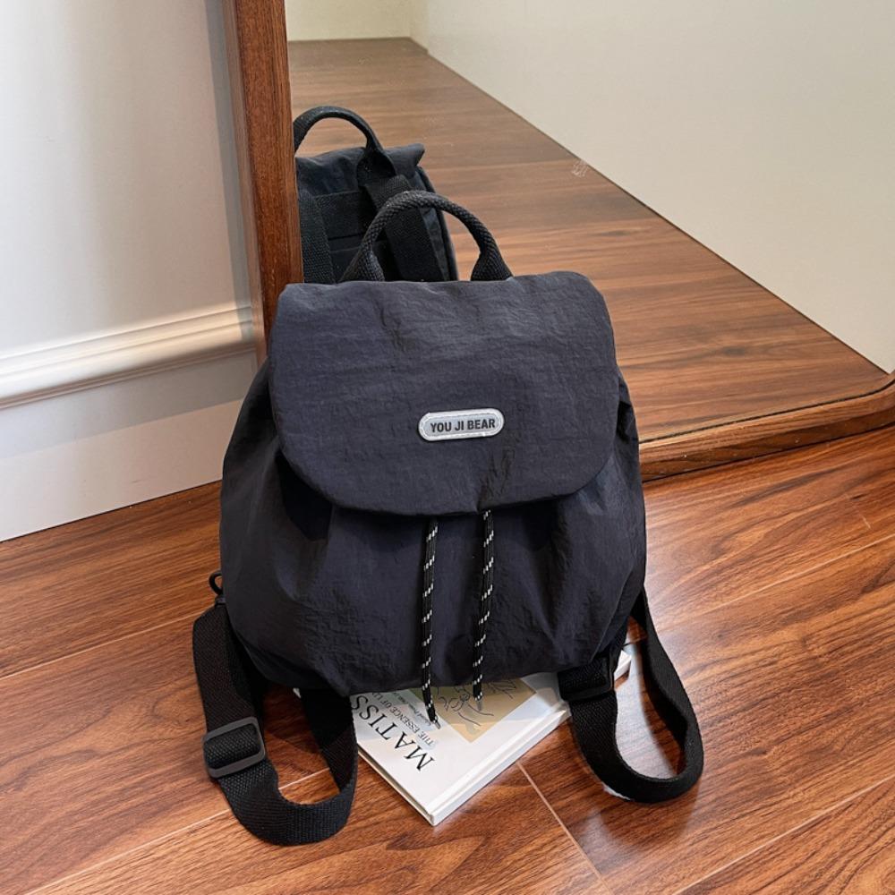 Nylon Students School Bag Solid Color Shoulder Bag Gift Drawstring Backpack Travel