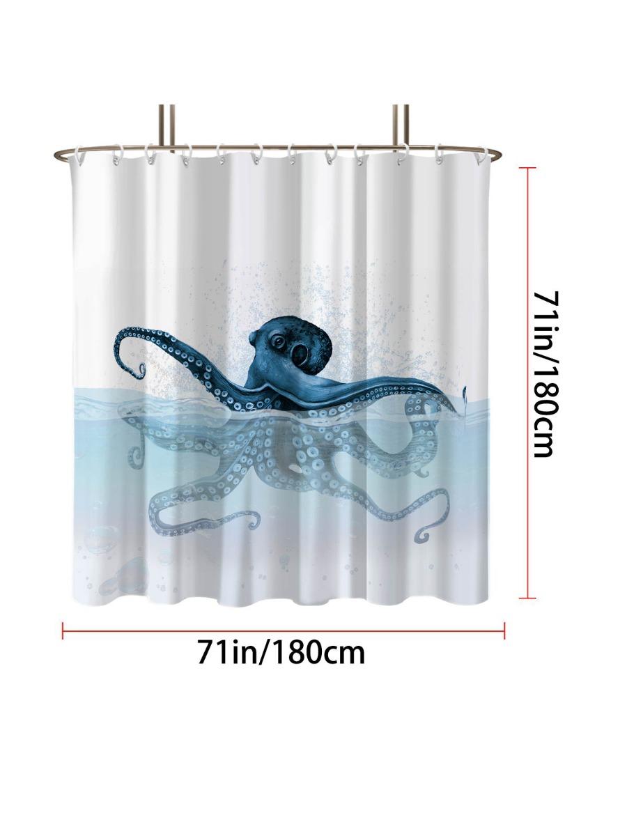 

1pc Octopus Print Waterproof Shower Bathe Partition Privacy Protection Curtain with 12 Hooks Multiple Sizes Easy To Installation 90x180cm