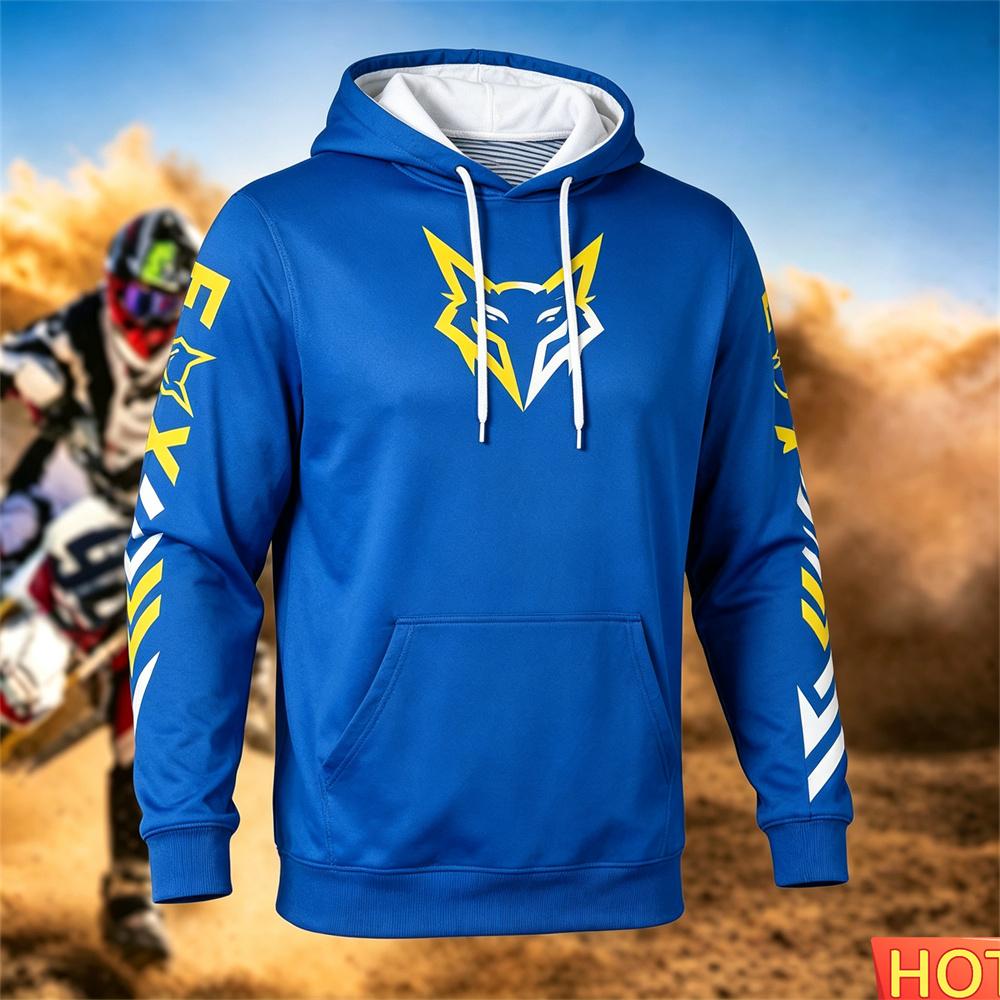 Autumn/Winter Men's Racing Hoodie Outdoor Cycling Hooded Pullover Fox Pattern Pocket Hoodie Sports Motorcycle Hooded SweatshirtsUnisex Woman's