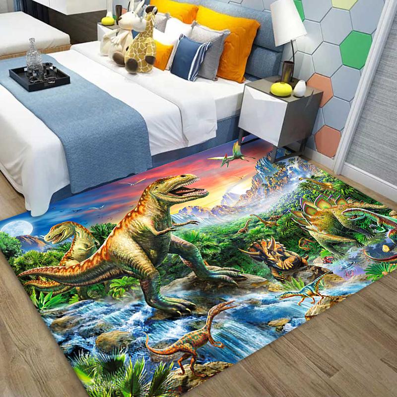 Painting Dinosaur Rug Kids Bedroom Rug Non-slip Baby Crawling Play Rug Boy Room Decoration