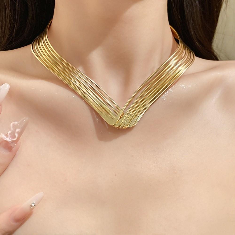 Metal Opening Metallic Multi-Layer Line Necklace Women's Fashion Choker  Holiday Gifting