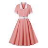 GMXIA Women's Hepburn Style Contrast Color Collar Belt Slim Temperament Skirt Photo Vintage Dress