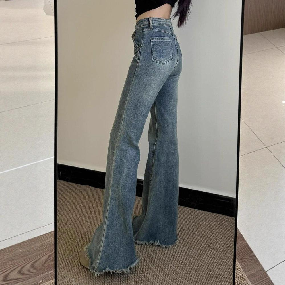 Dámské mikro rozšířené džíny Léto Nostalgická modrá S vysokým pasem Úzké Podkovové kalhoty Vlečné po podlaze Rozšířené kalhoty Retro Street Style Volné džíny pro dámy