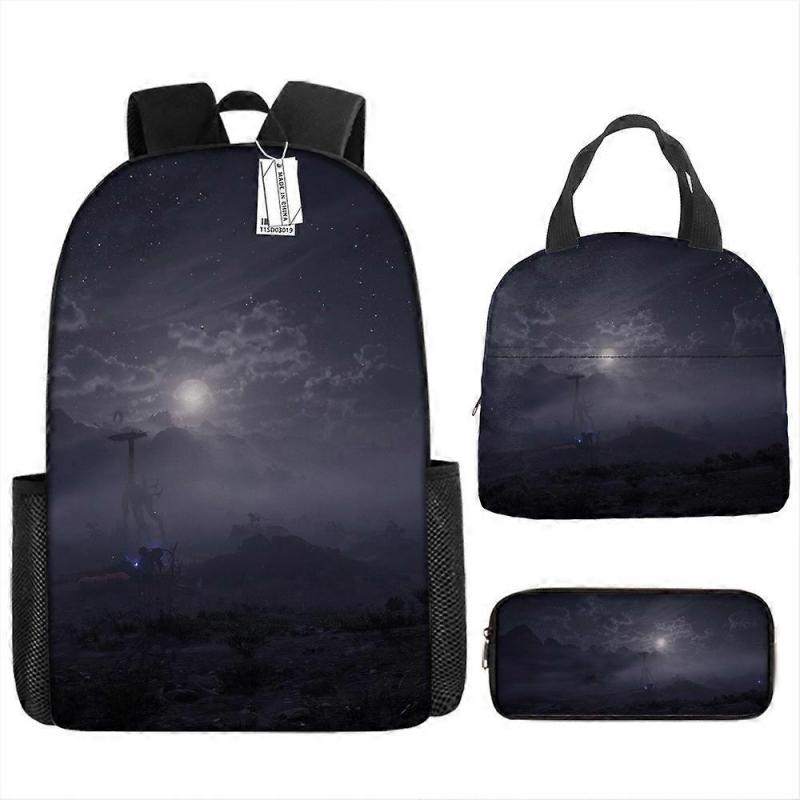 Cartoon Horizon Print Backpack Primary And Secondary School Students School Bag Lunch Bag Pencil Bag Three-Piece Set 2 -HGDMV