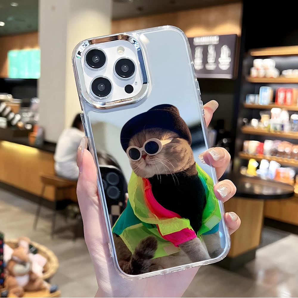 Cute kitten mobile phone case apple 15pro mirror case iphone14pm anti-drop 12 protective case 11pro