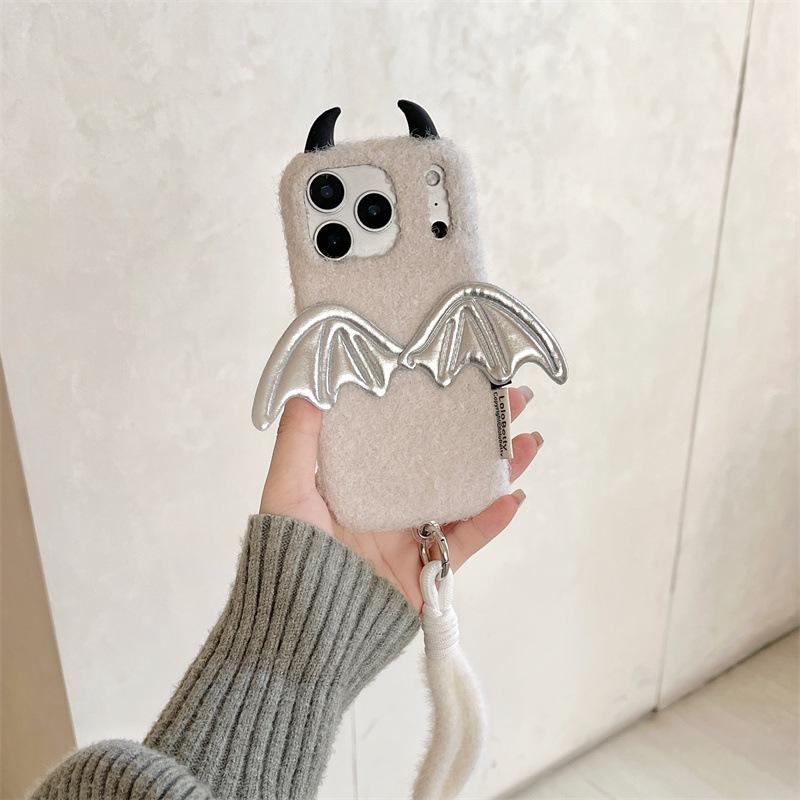 3D Plush Devil Horn Wings Case for iPhone 17/16 Pro Max/15/14 - Women's Edition