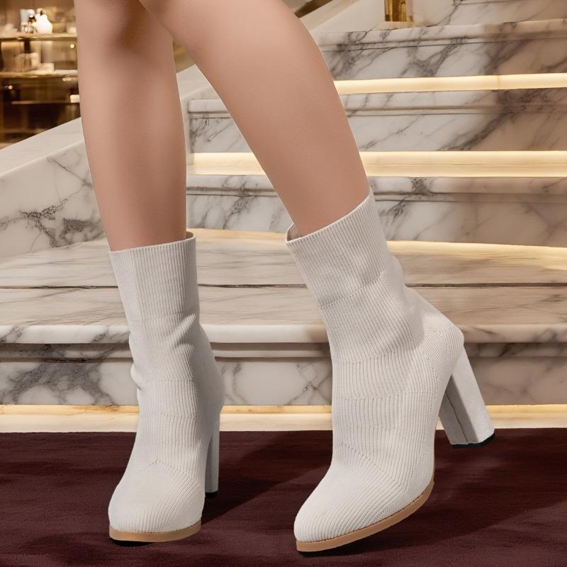 Boots Women's Knitted Skinny Stretch Booties Western Style European and American Short Cylinder