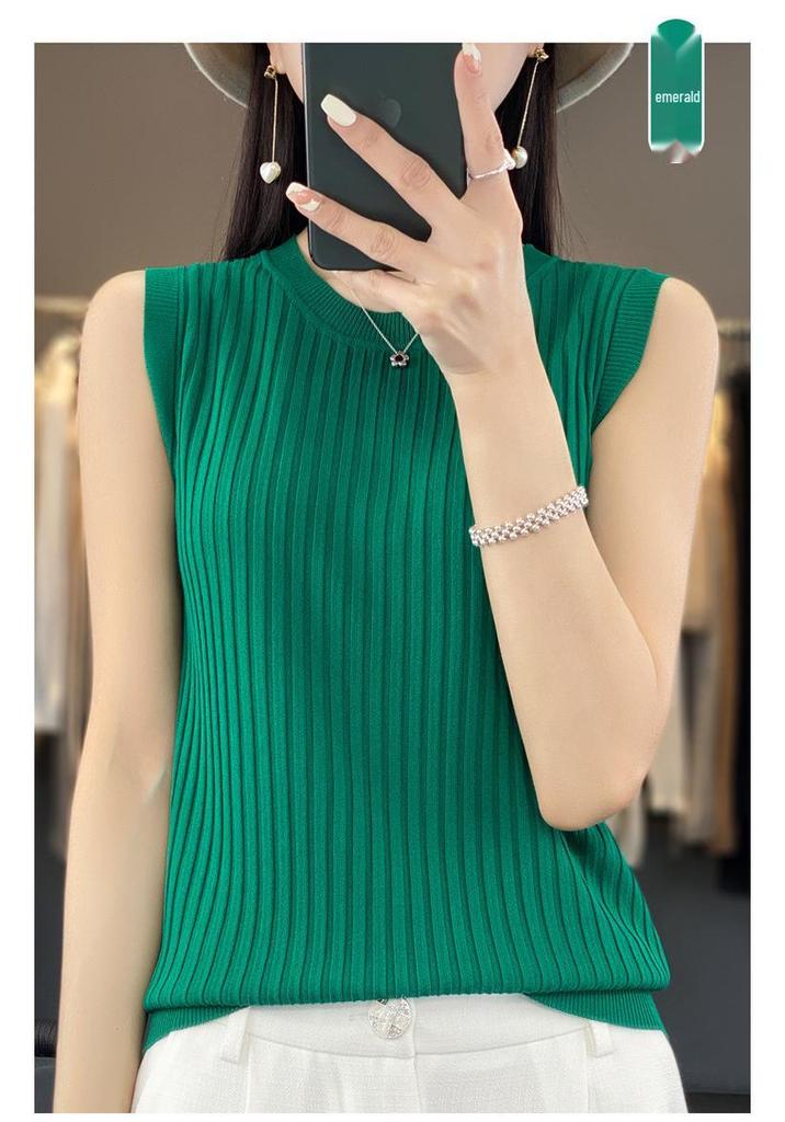 Women's Solid Color Ice Silk Knit Camisole - Sleeveless, Round Neck, Perfect Summer Pullover Layer